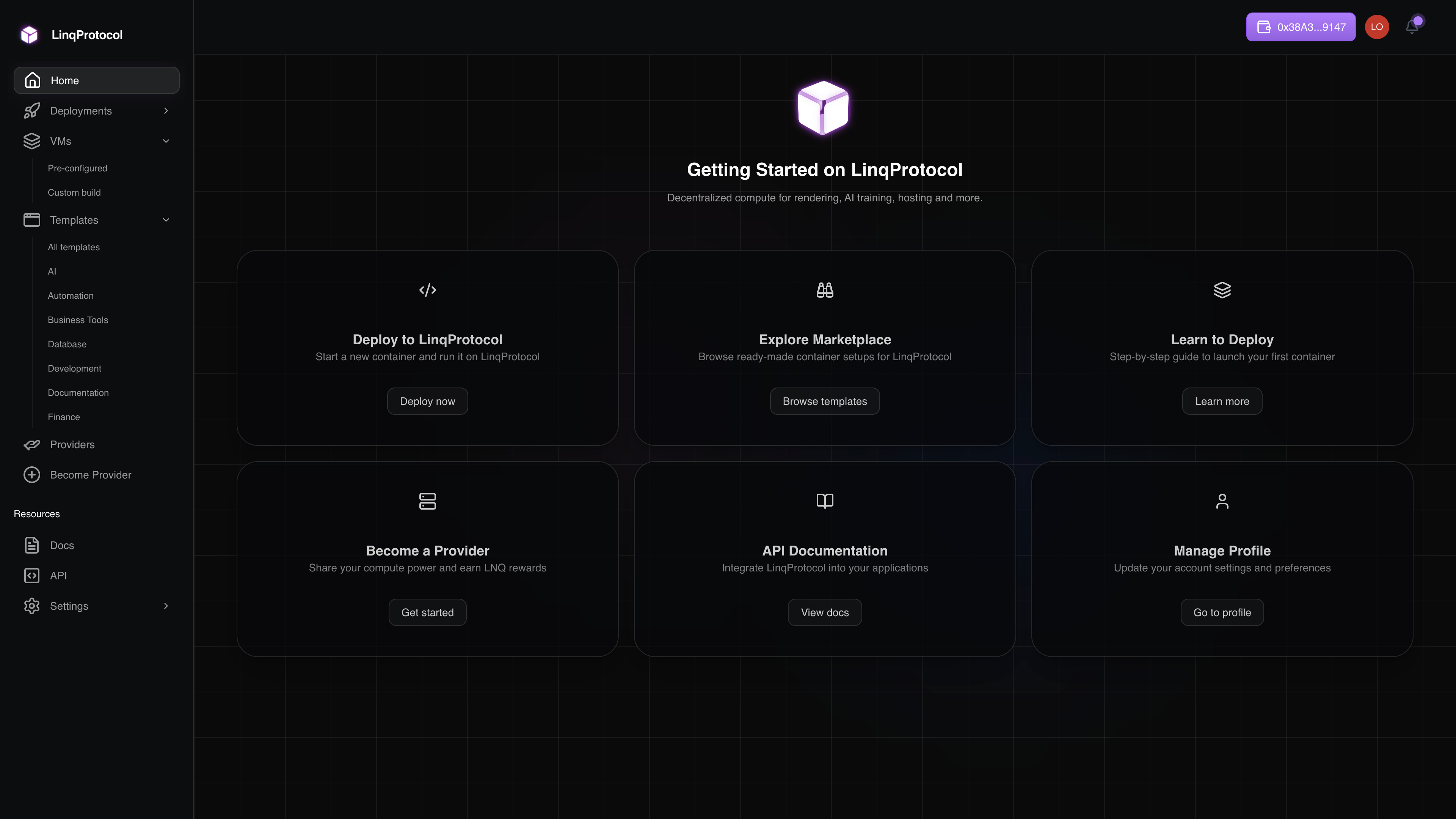 LinqProtocol Dashboard - Deploy and manage your applications